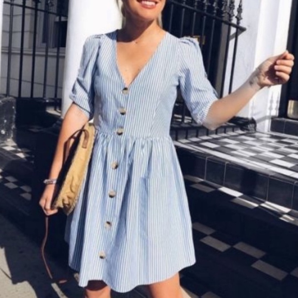 Zara trf collection Striped Button down Cotton Blend Front Mini Short Dress